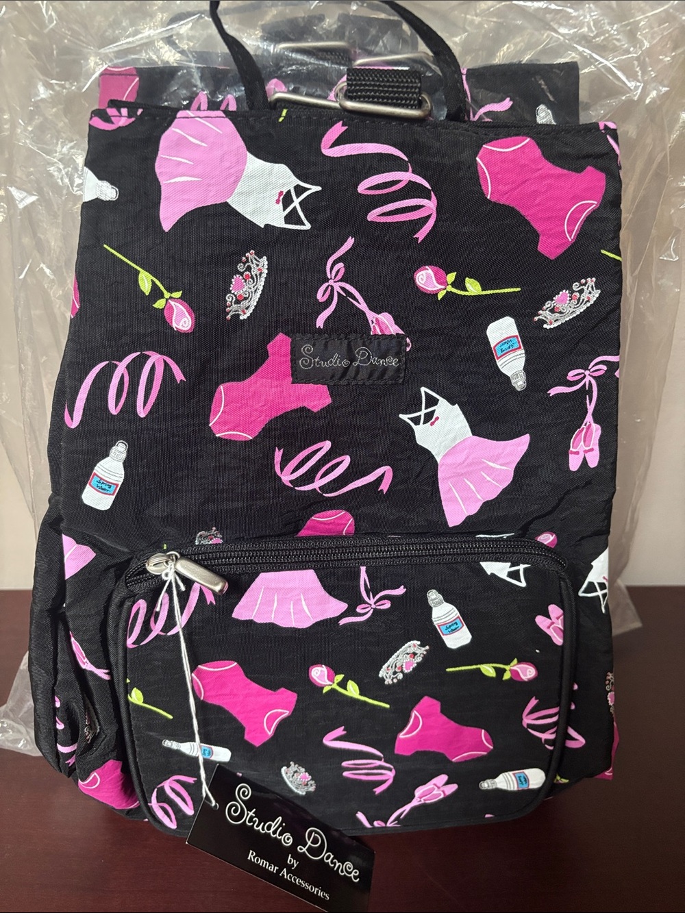 Studio Dance Black Backpack with Pink Ballet Print